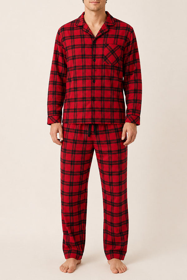 Wholesale Men's Plaid Pajama Set – Long Sleeve Button Down Top & Pants, 2-Piece Sleepwear, 6-Pack