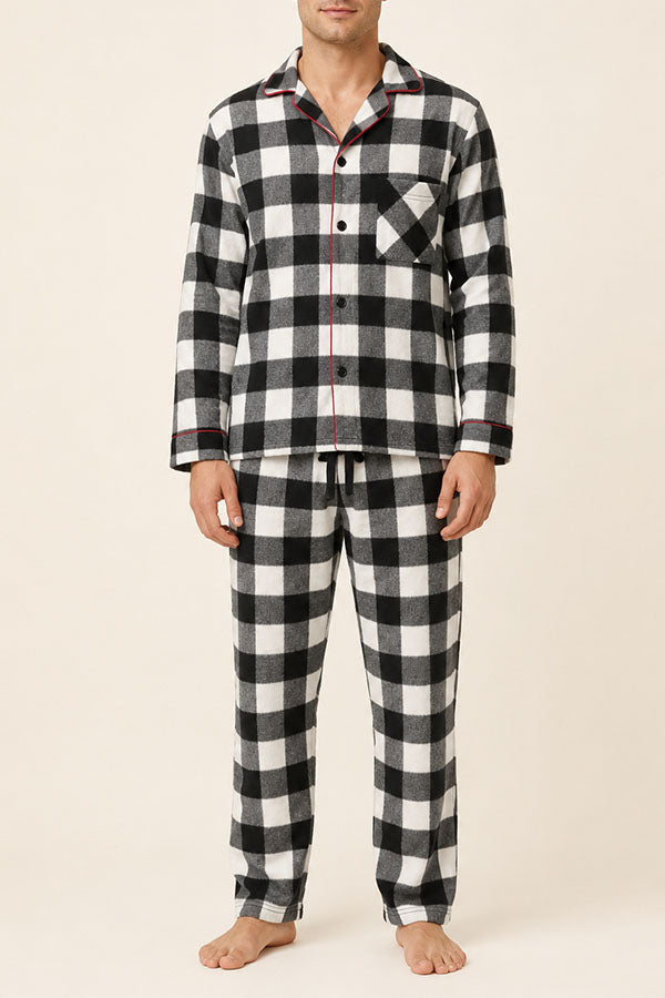 Wholesale Men's Plaid Pajama Set – Long Sleeve Button Down Top & Pants, 2-Piece Sleepwear, 6-Pack