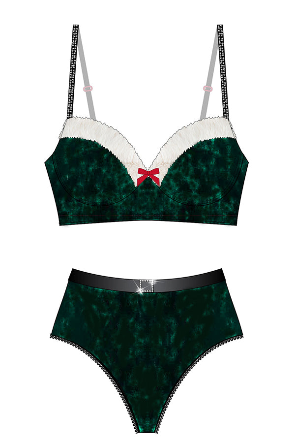 C22219 2 Pieces Velvet Santa Longline Bra Set