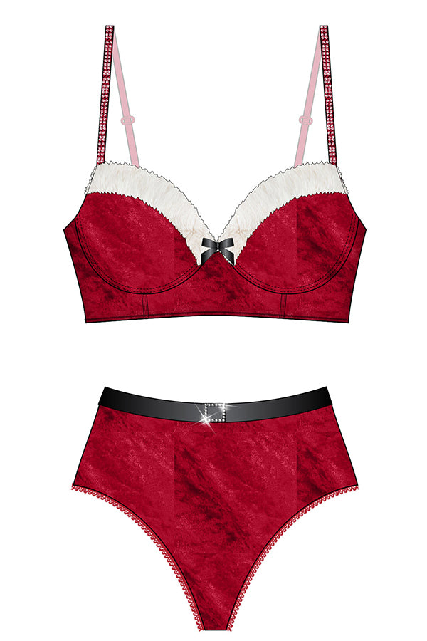 C22219 2 Pieces Velvet Santa Longline Bra Set