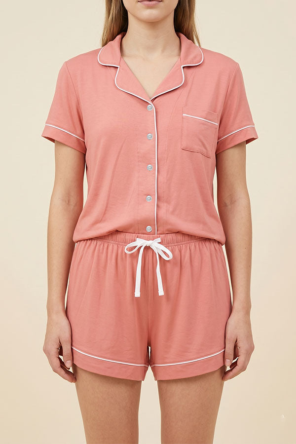 HS02603 Women’s 2 Piece Pajama Set Wholesale, Ultra Soft Stretch Short Sleeve Button Down Sleepwear Set - 6 Sets prepack