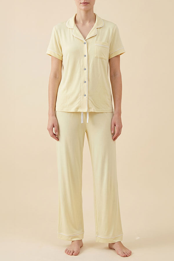 HS02613 Women’s 2 Piece Pajama Set Wholesale, Soft Stretch Button Down Top & Long Pants, 6 Sets Pack S-XL