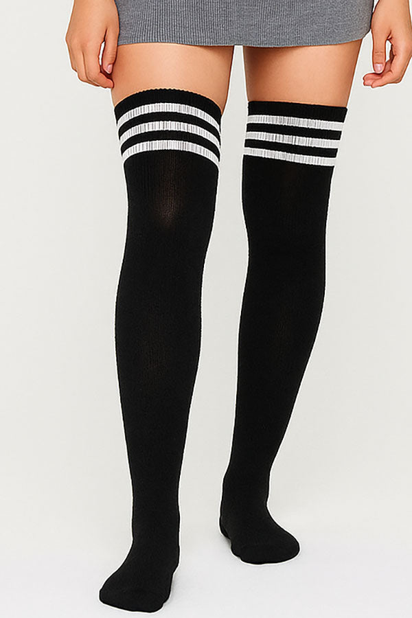 YM39 12 Pairs 80% Polyester, Shoe Size 6-9  Over The Knee-High Socks with Stripe Design