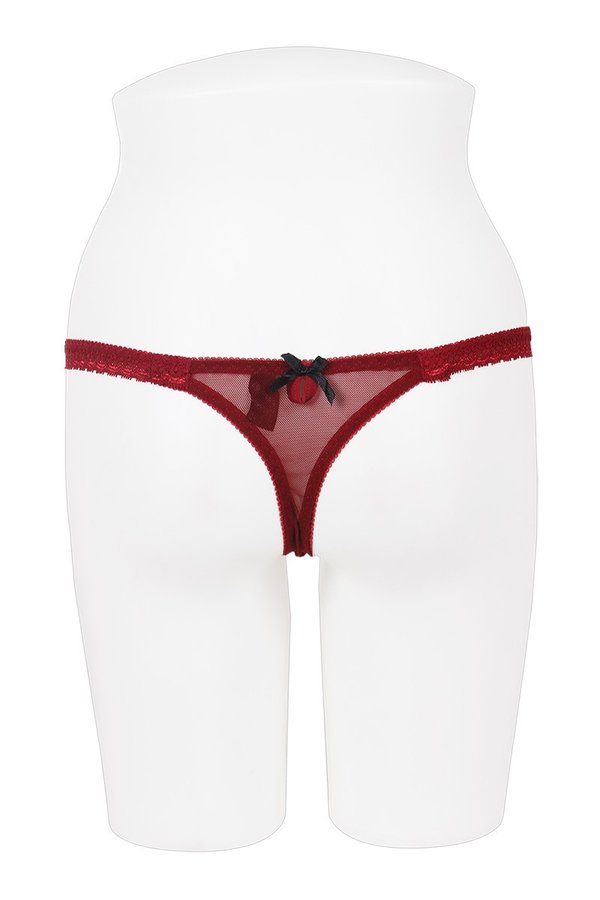 33041 12 Piece Diamond Mesh G-String with Bowtie – Lace Trim & Keyhole Back