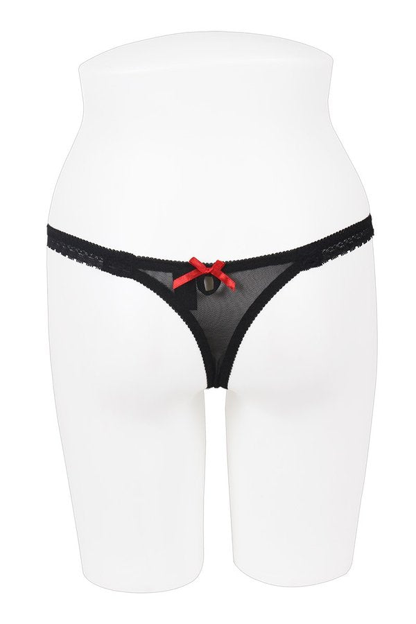 33041 12 Piece Diamond Mesh G-String with Bowtie – Lace Trim & Keyhole Back