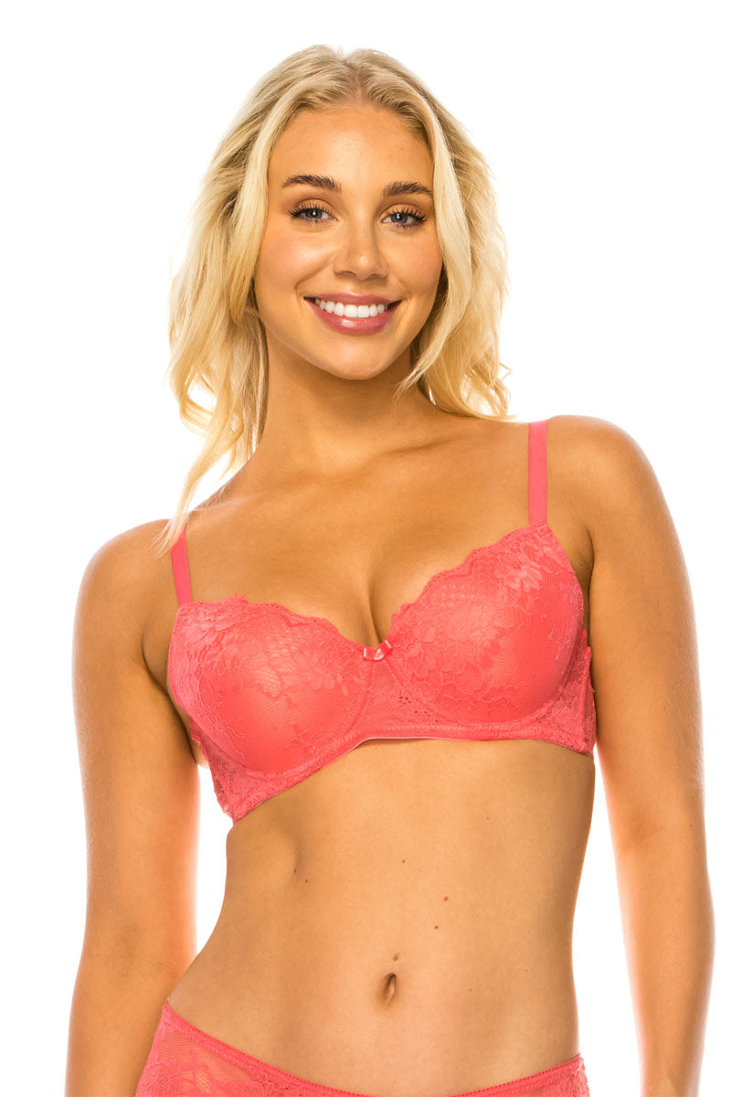 32558 12 Piece Underwire, Adjustable Straps Floral Lace Bra B C Cup