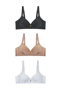 50295 6 Piece Lightly Padded, Wire-Free, 3-Hook Closure Solid Full Coverage Bra B,C,D Cup C02