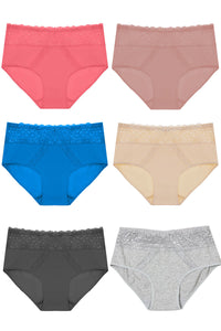 70091 12 Piece Solid Full Brief with Dual Lace Panels & Floral Lace Waistband C04