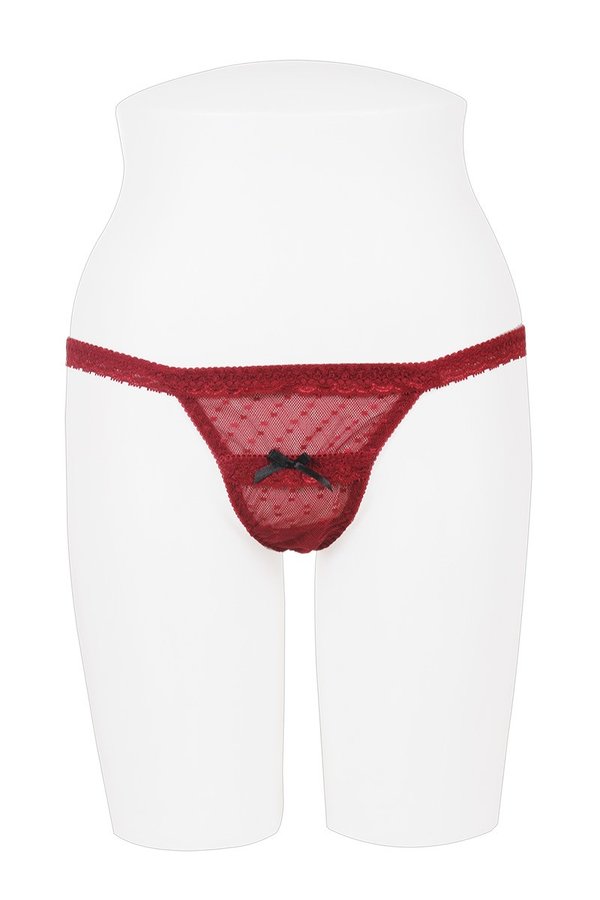 33041 12 Piece Diamond Mesh G-String with Bowtie – Lace Trim & Keyhole Back