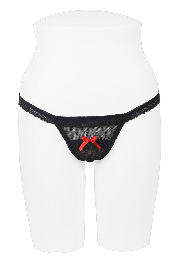 33041 12 Piece Diamond Mesh G-String with Bowtie – Lace Trim & Keyhole Back